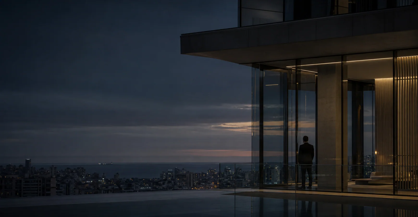 Arquitetura corporativa e vista urbana de Salvador ao anoitecer